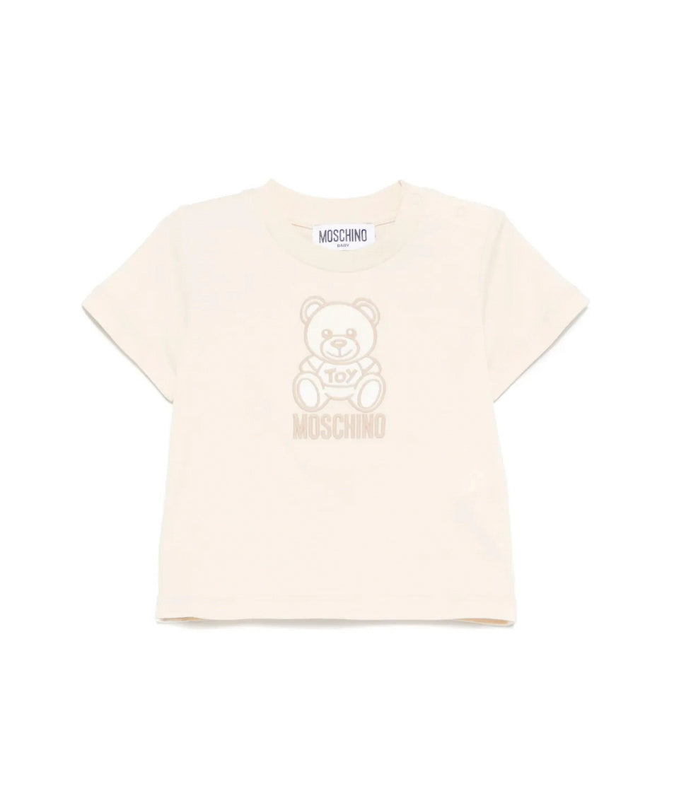 Moschino Kids T-shirt Beige con Ricamo Teddy per Neonati