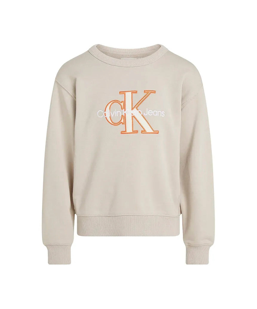 Calvin Klein Kids Felpa Beige Girocollo con Logo per Bambini