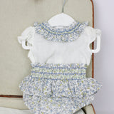 Deolinda T-shirt Bianca con Culotta Celeste per Neonate