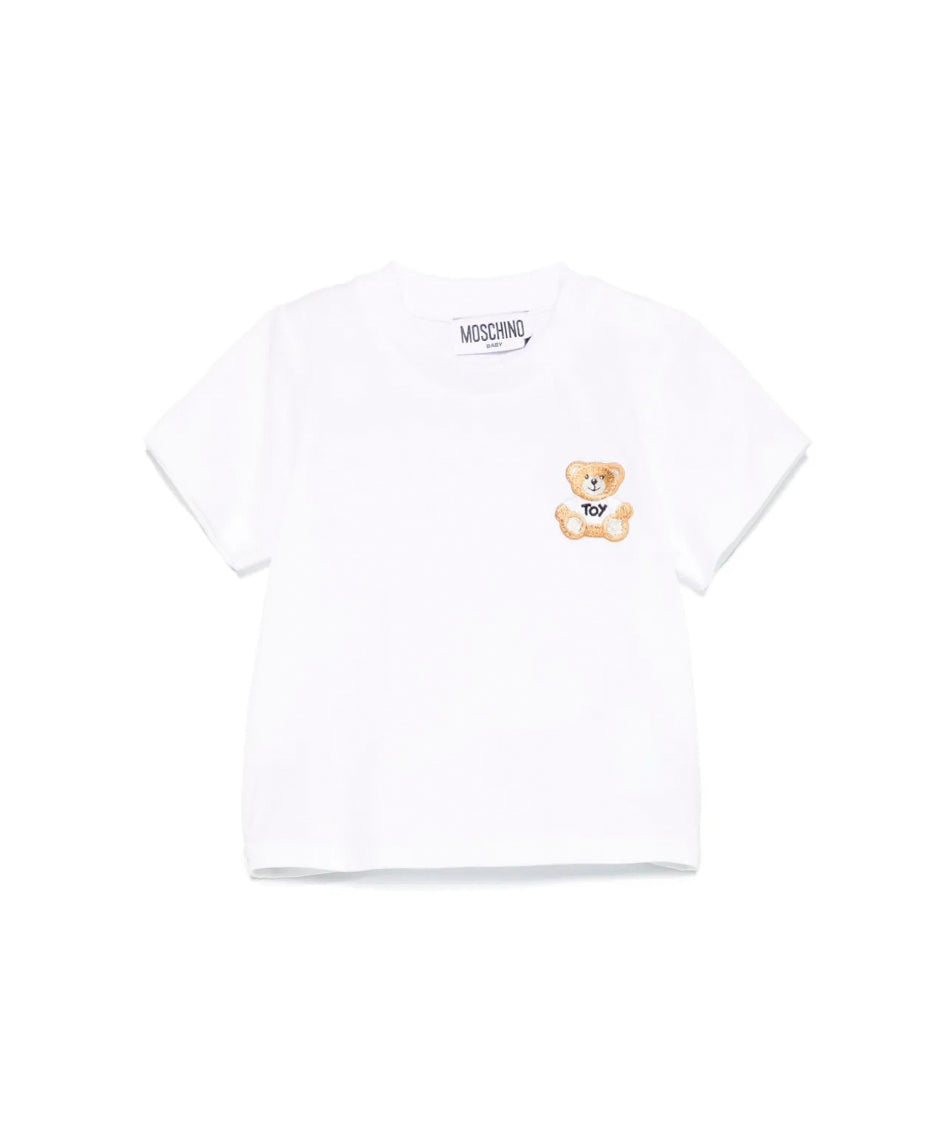 Moschino Kids T-shirt Bianca con Ricamo Toy per Neonati