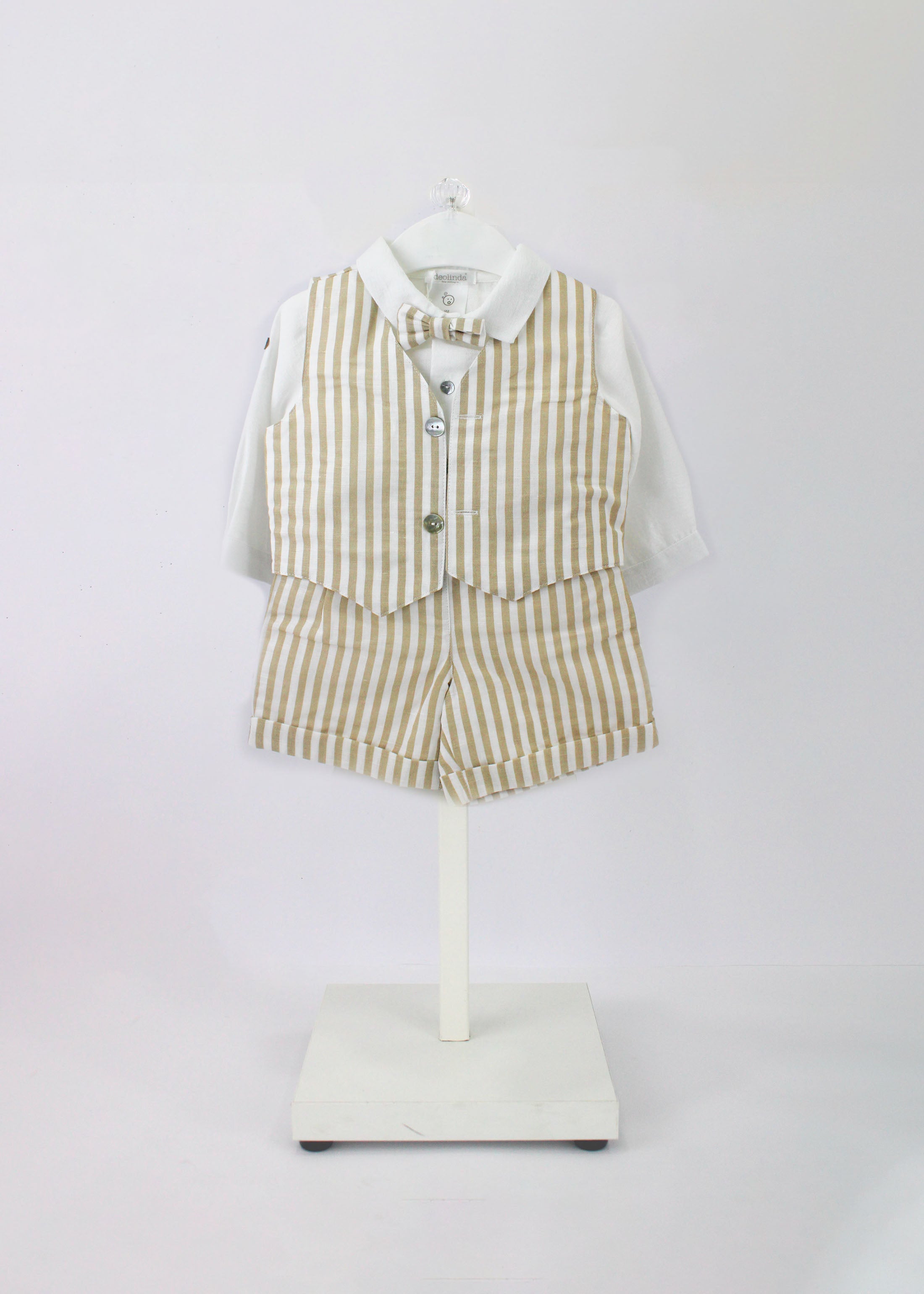 deolinda Completo a Righe Bianco/Beige per Neonati