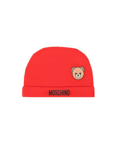 Moschino Kids Cappello Rosso con Logo per Neonati