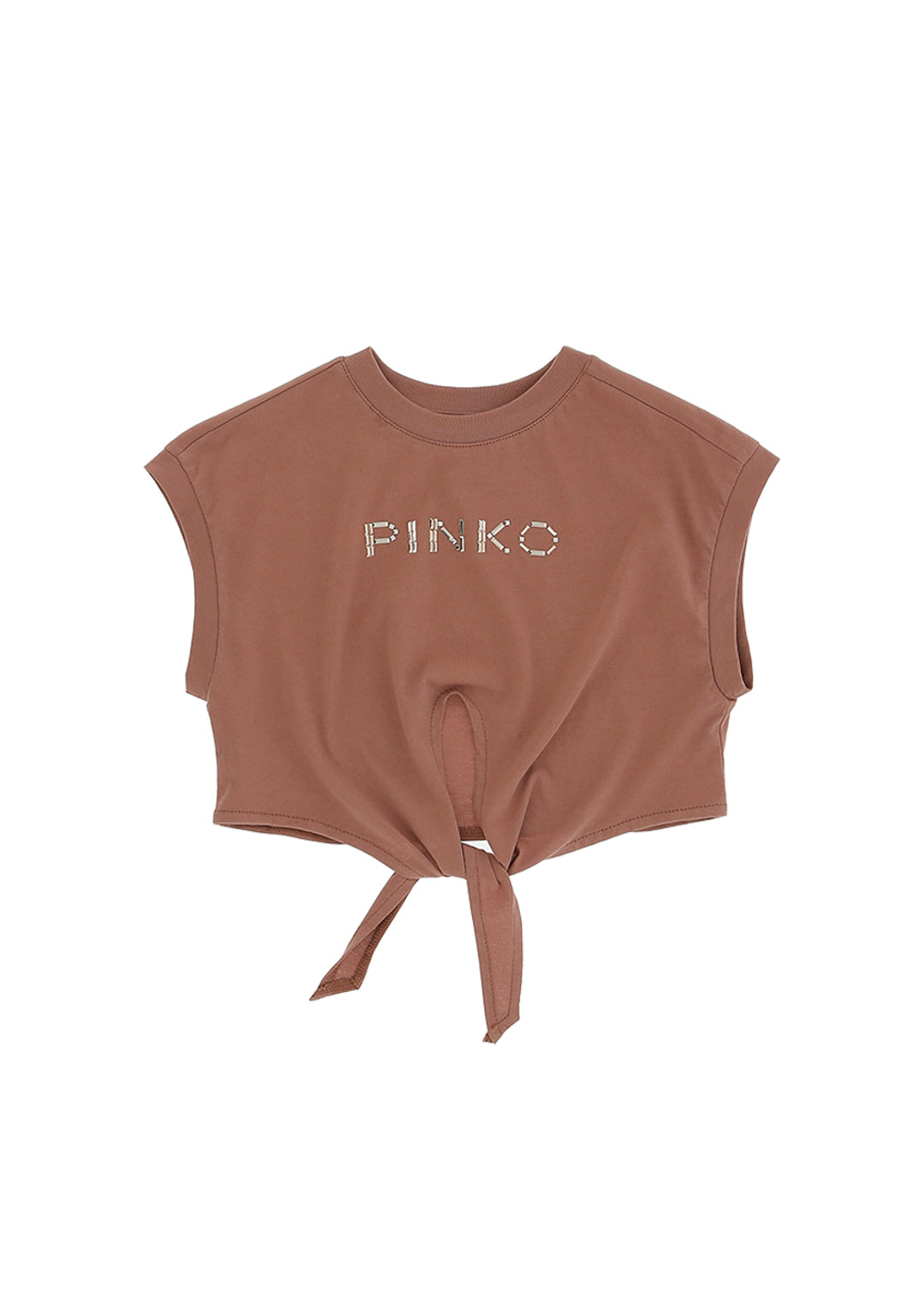 Pinko Kids T-shirt Crop con Borchie Terra/Oro per Bambine