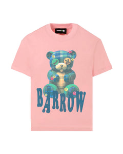 Barrow Kids T-Shirt Rosa Girocollo Stampa Teddy per Bambine
