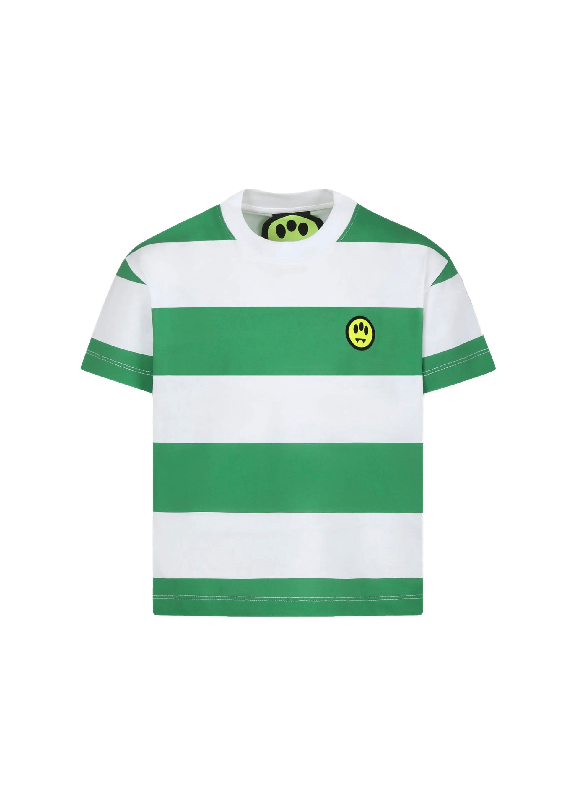 Barrow Kids T-shirt a Righe Bianco/Verde con Stampa Retro per Bambini (fronte)