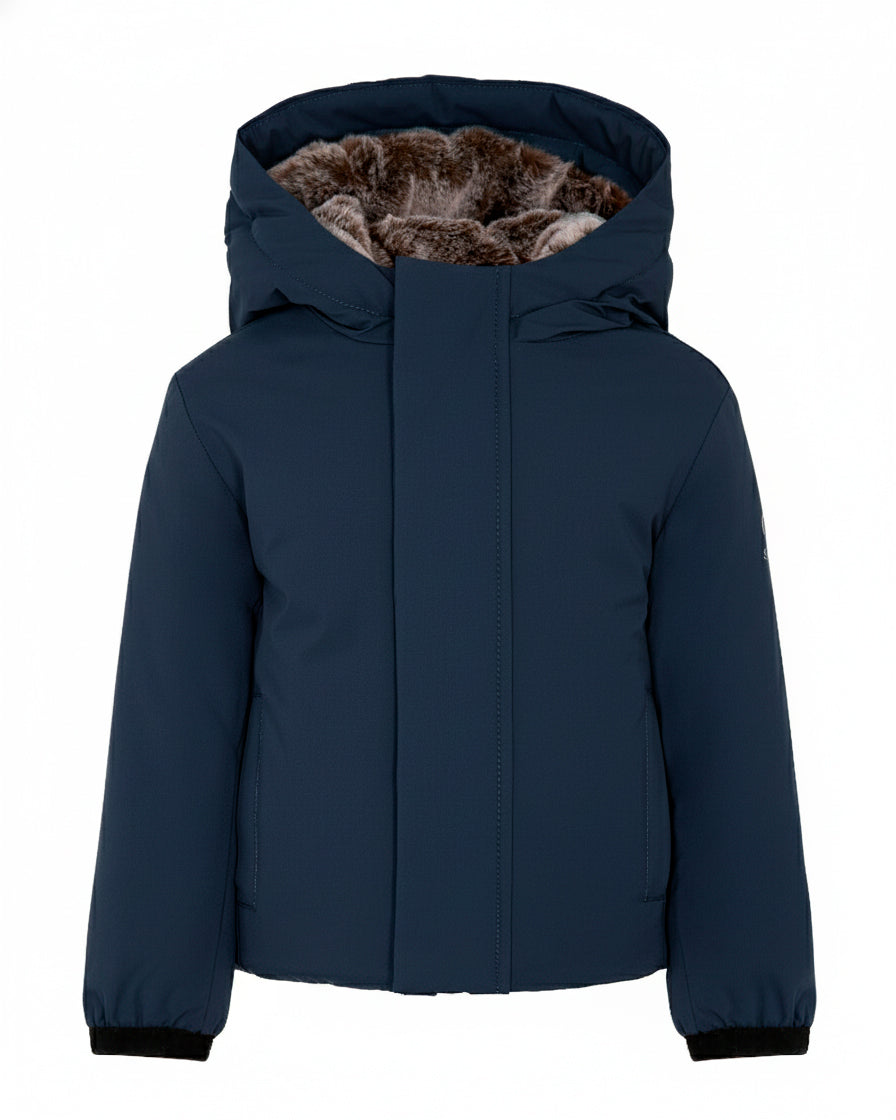 SUNS Kids Giubbotto Blu con Cappuccio e Interno in Pelliccia per Neonati