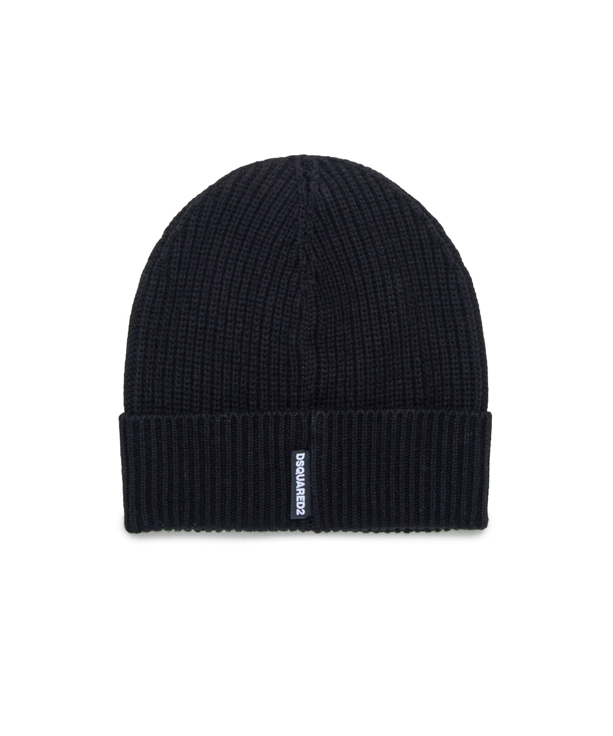 Dsquared2 Kids Cappello Beanie Nero con Ricamo ICON (retro)