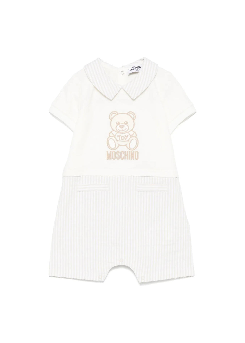 Moschino Kids Tutina a Righe Panna/Beige con Ricamo Teddy per Neonati