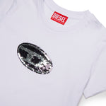 Diesel Kids T-shirt Bianca con Logo Pailettes per Bambine (dettaglio)