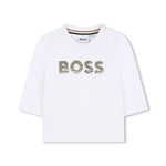 Boss Kids T-Shirt Bianca con Stampa Logo