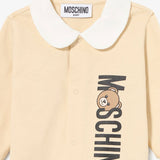 Moschino Kids Tutina Beige con Logo Vertical per Neonati