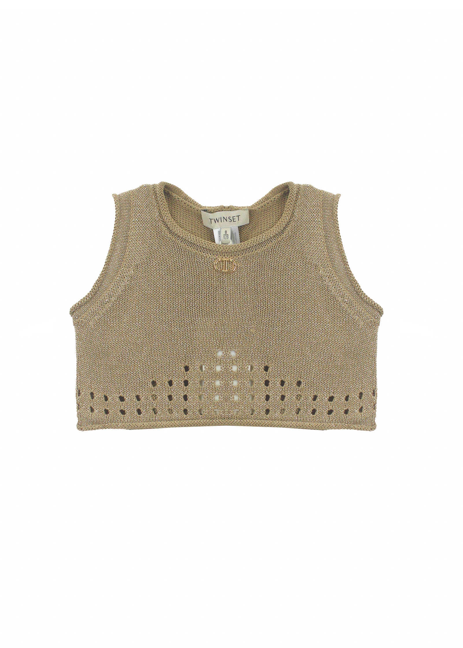 Twinset Kids Top Canapa Forato con Logo per Bambine