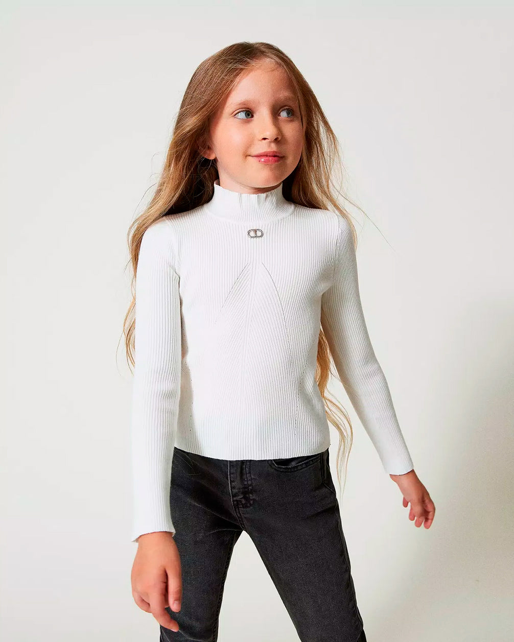 Twinset Kids Lupetto Bianco con Logo per Bambine