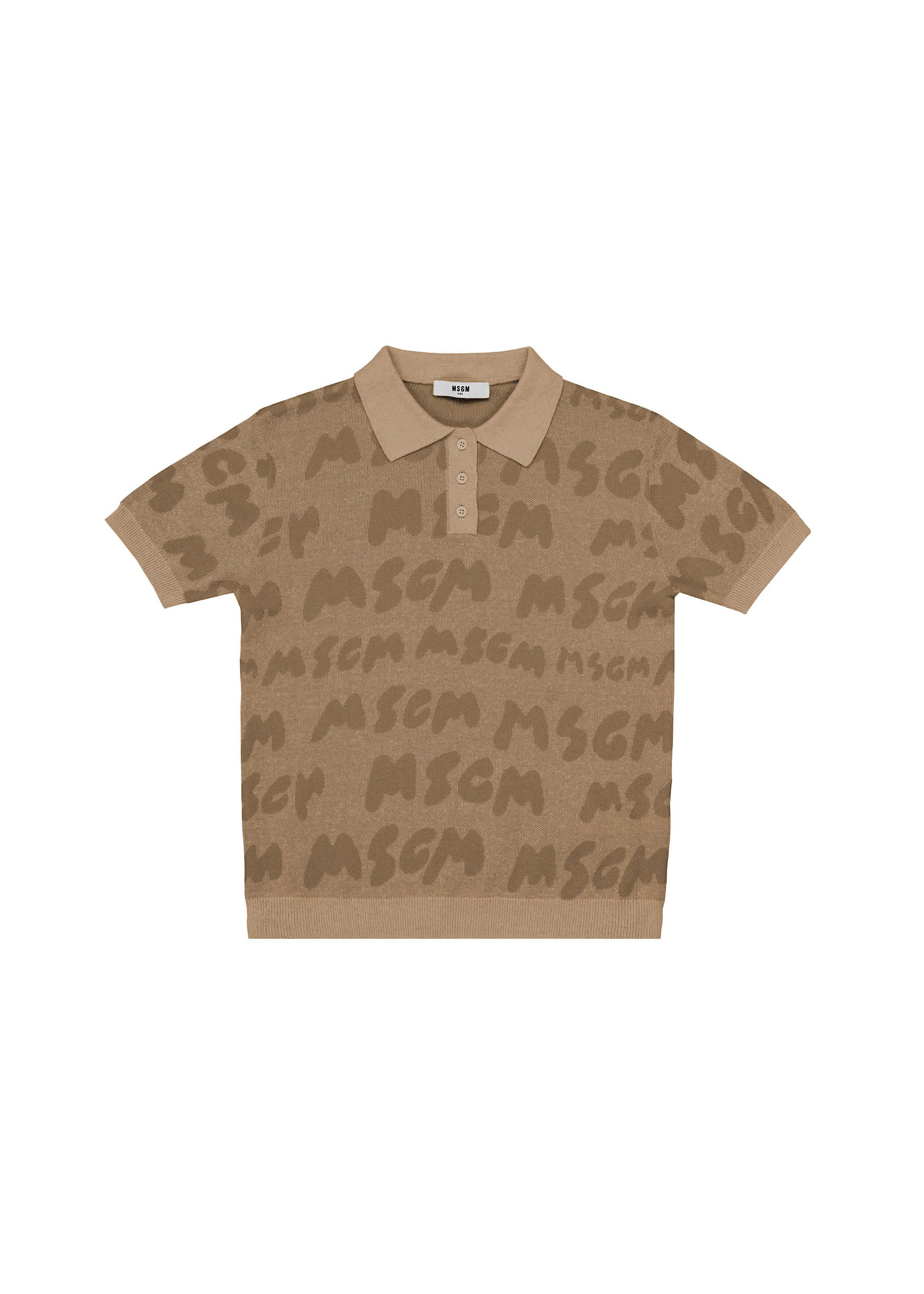 MSGM Kids Polo Beige in Tricot con Logo per Bambini