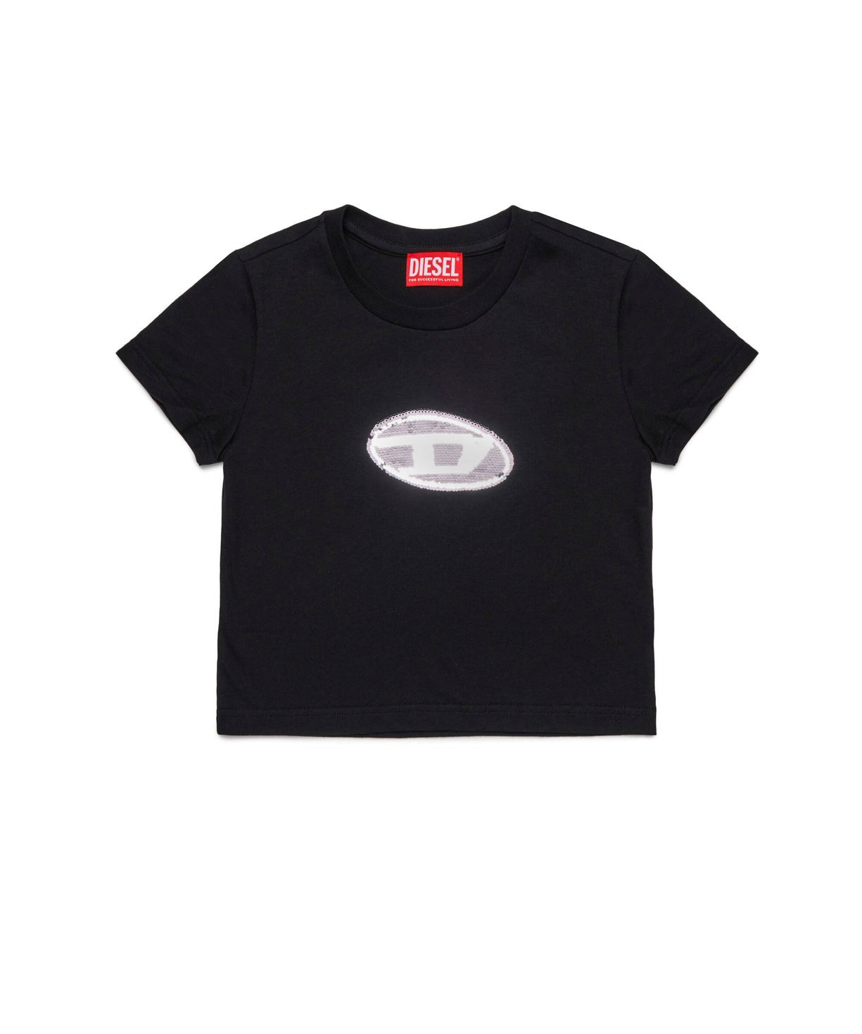 Diesel Kids T-shirt Nera con Logo Pailettes per Bambine
