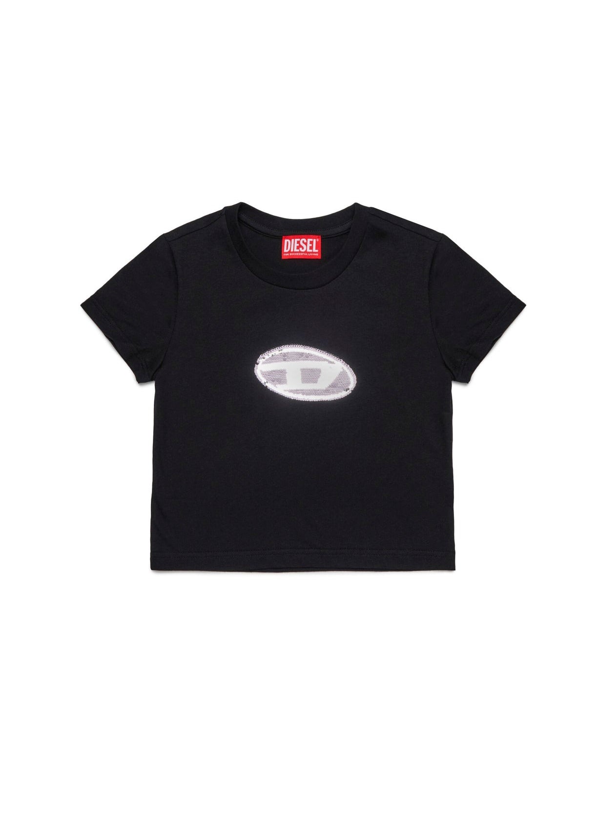 Diesel Kids T-shirt Nera con Logo Pailettes per Bambine
