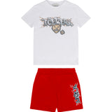 Iceberg Kids T-shirt Bianca con Shorts Rossi con Stampa per Neonati