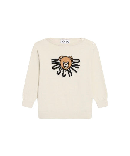 Moschino Kids Maglioncino Panna con Logo Teddy per Neonati