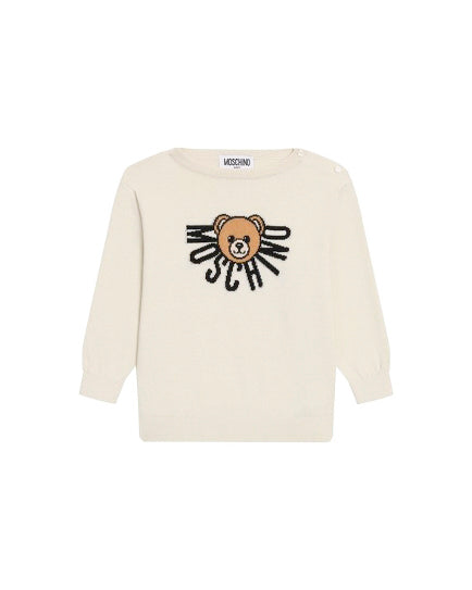 Moschino Kids Maglioncino Panna con Logo Teddy per Neonati