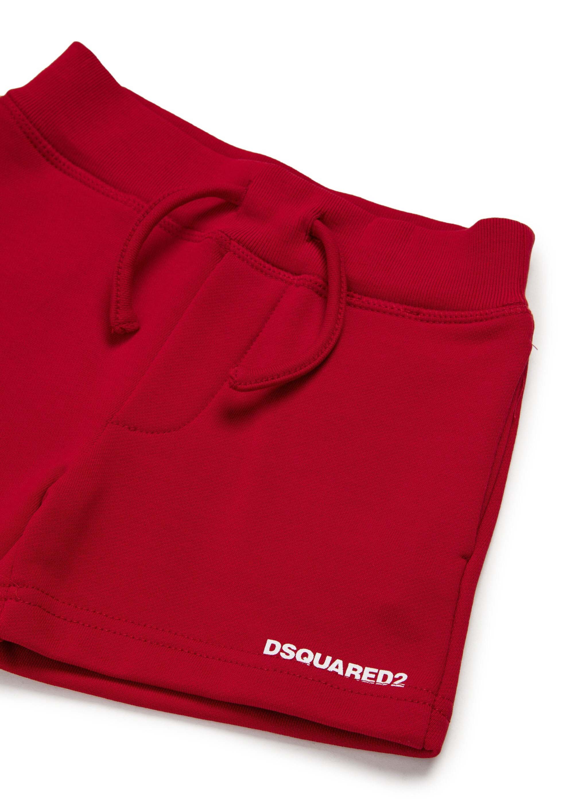 Dsquared2 Kids Short Rosso in Felpa con Logo per Neonati