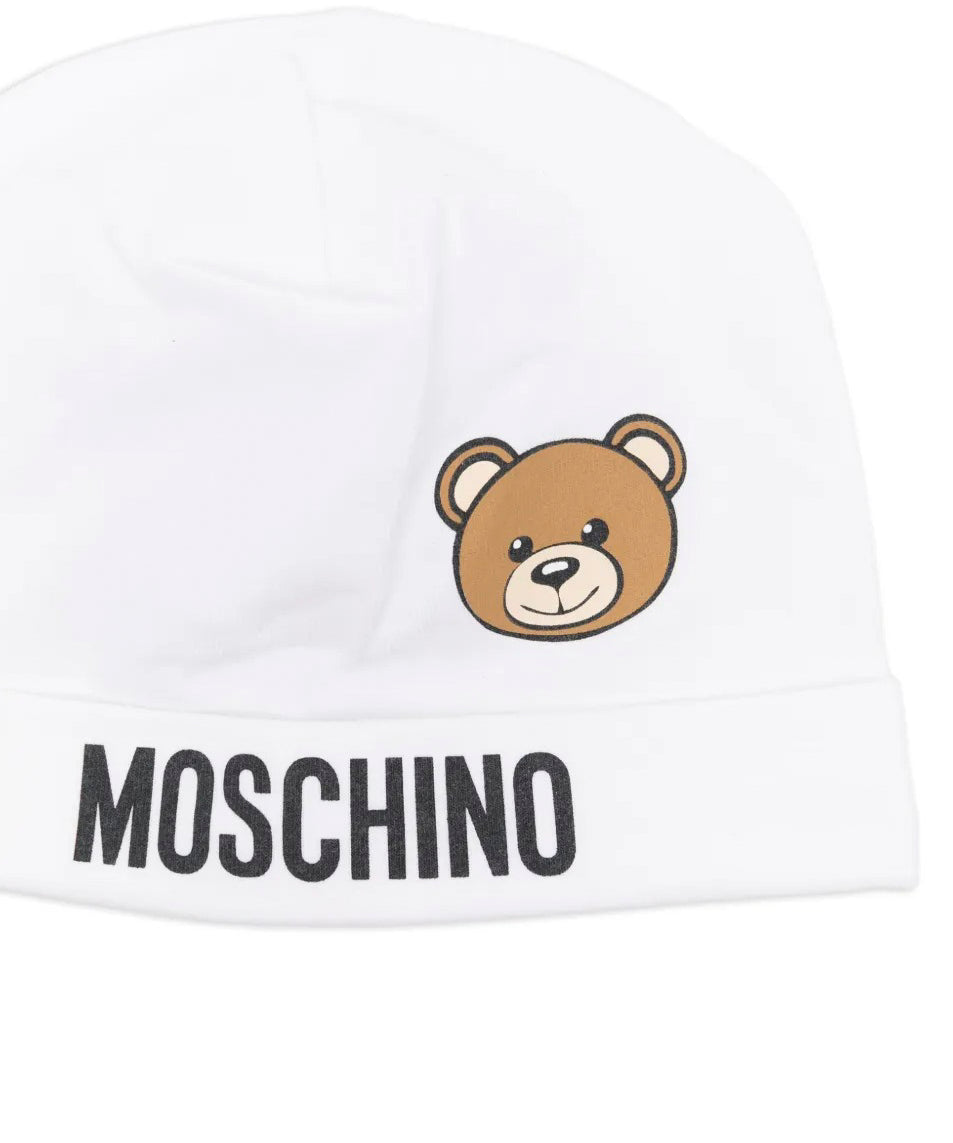 Moschino Kids Cappello Panna con Logo Teddy Bear per Neonati