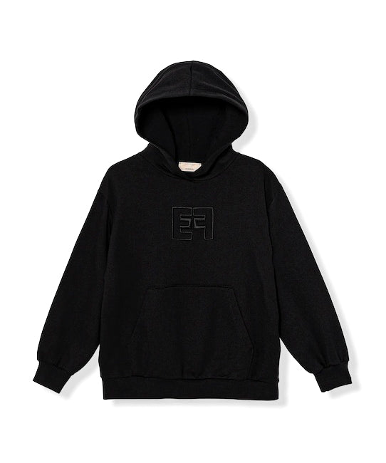 Elisabetta Franchi La Mia Bambina Felpa Nera con Cappuccio con Ricamo Logo per Bambine