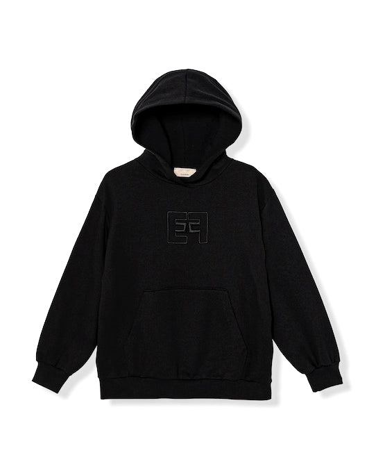 Elisabetta Franchi La Mia Bambina Felpa Nera con Cappuccio con Ricamo Logo per Bambine