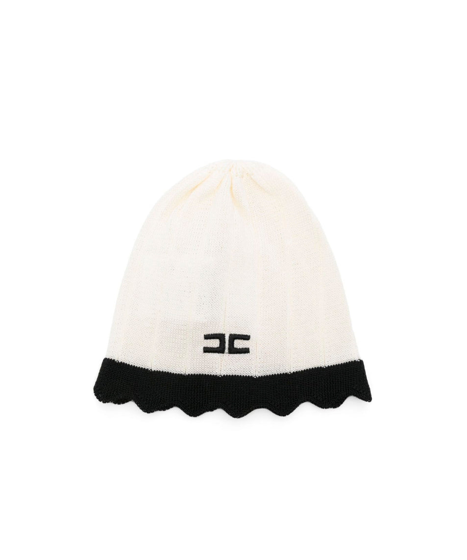 Elisabetta Franchi La Mia Bambina Cappello Burro/Nero con Logo per Neonate