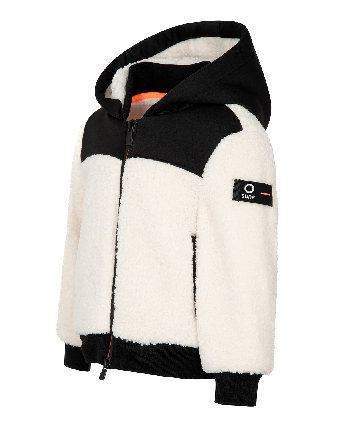 SUNS Kids Giubbotto Teddy Bianco e Nero con Cappuccio per Bambini