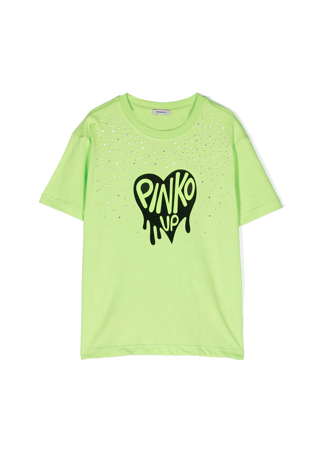 Pinko Kids T-shirt Lime con Logo e Strass (fronte)