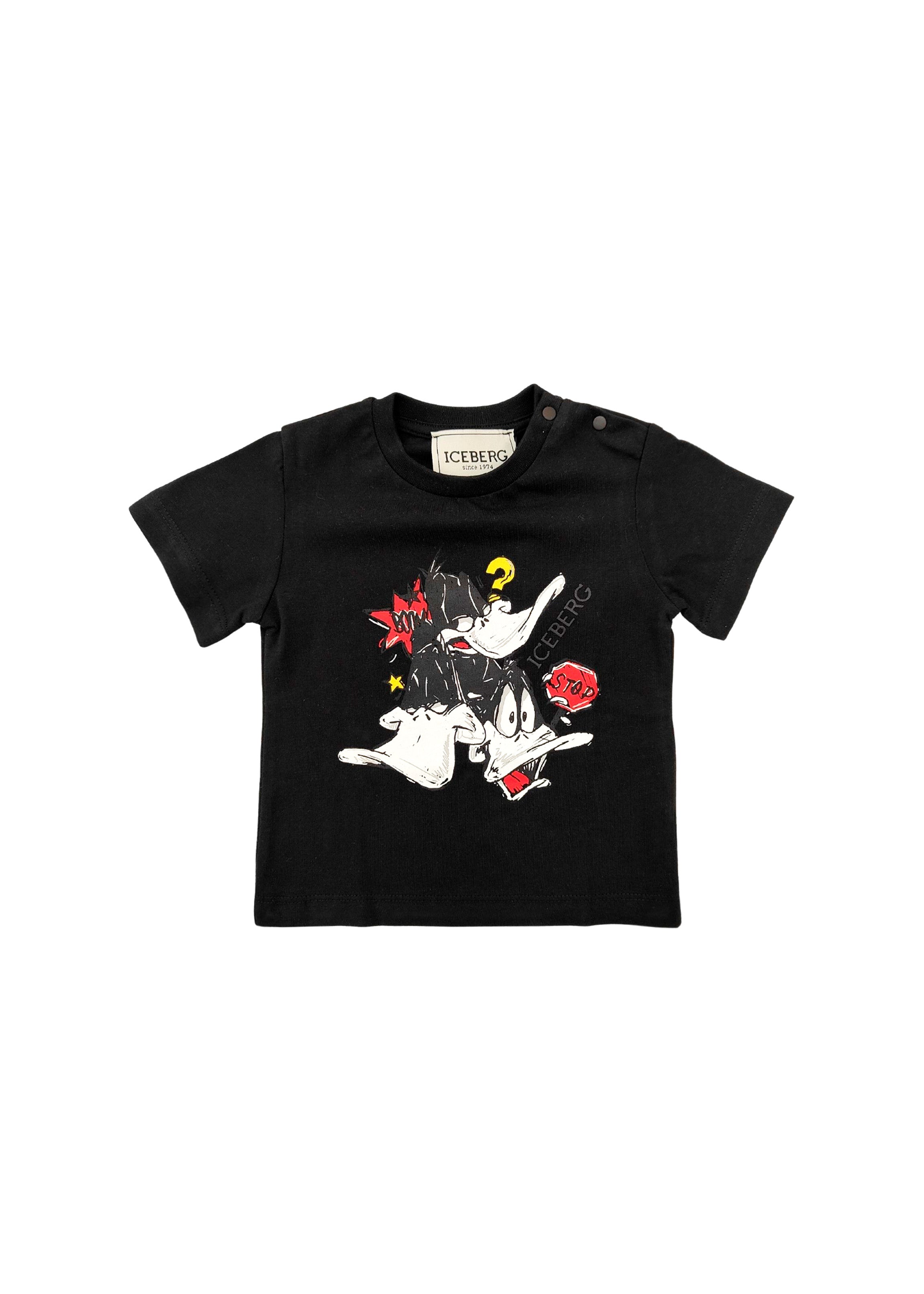 Iceberg Kids T-Shirt Nera con Stampa Daffy Duck per Neonati