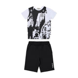 Iceberg Kids White Printed T-shirt and Black Shorts for Newborns