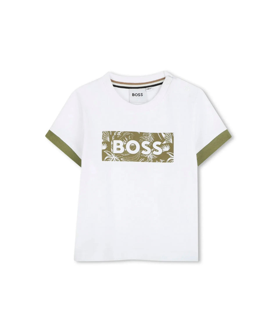 Boss Kids T-shirt Bianca con Stampa per Neonati