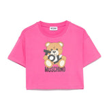 Moschino Kids Fuchsia Crop T-shirt with Toy Print for Girls