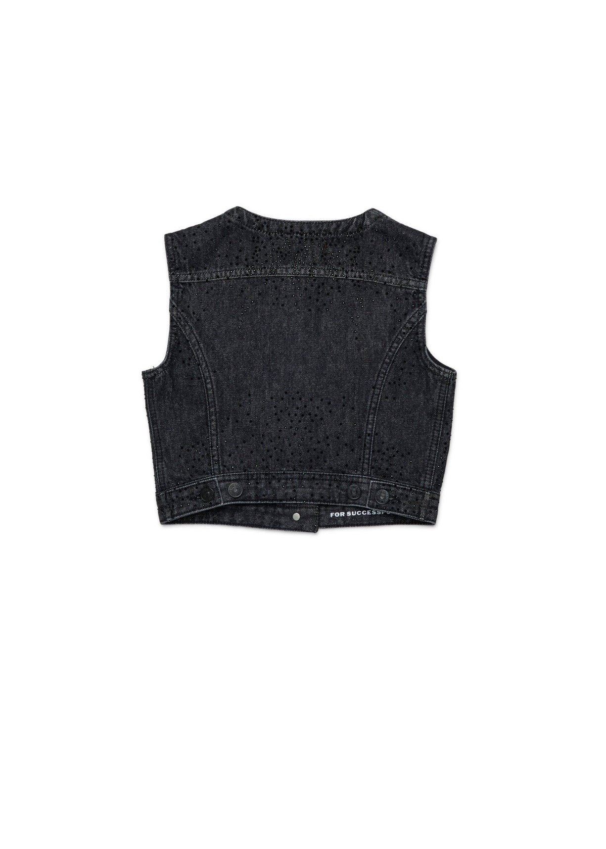 Diesel Kids Gilet Denim Nero Hotfix per Bambine