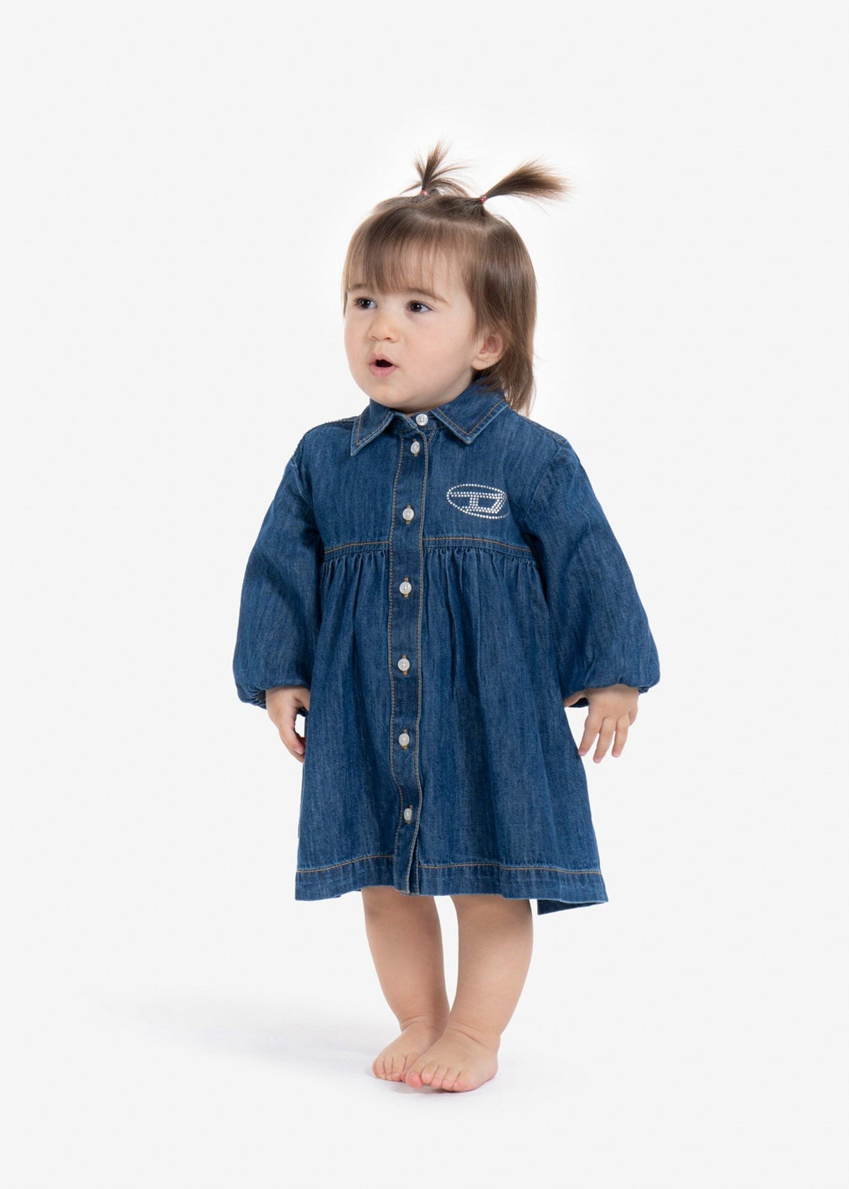 Diesel Kids Abito in Denim Blu con Logo per Neonate