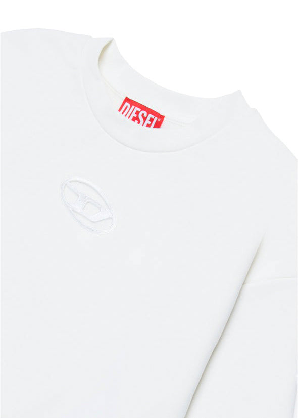 Diesel Kids Felpa Girocollo Bianca con Logo Oval D per Bambine