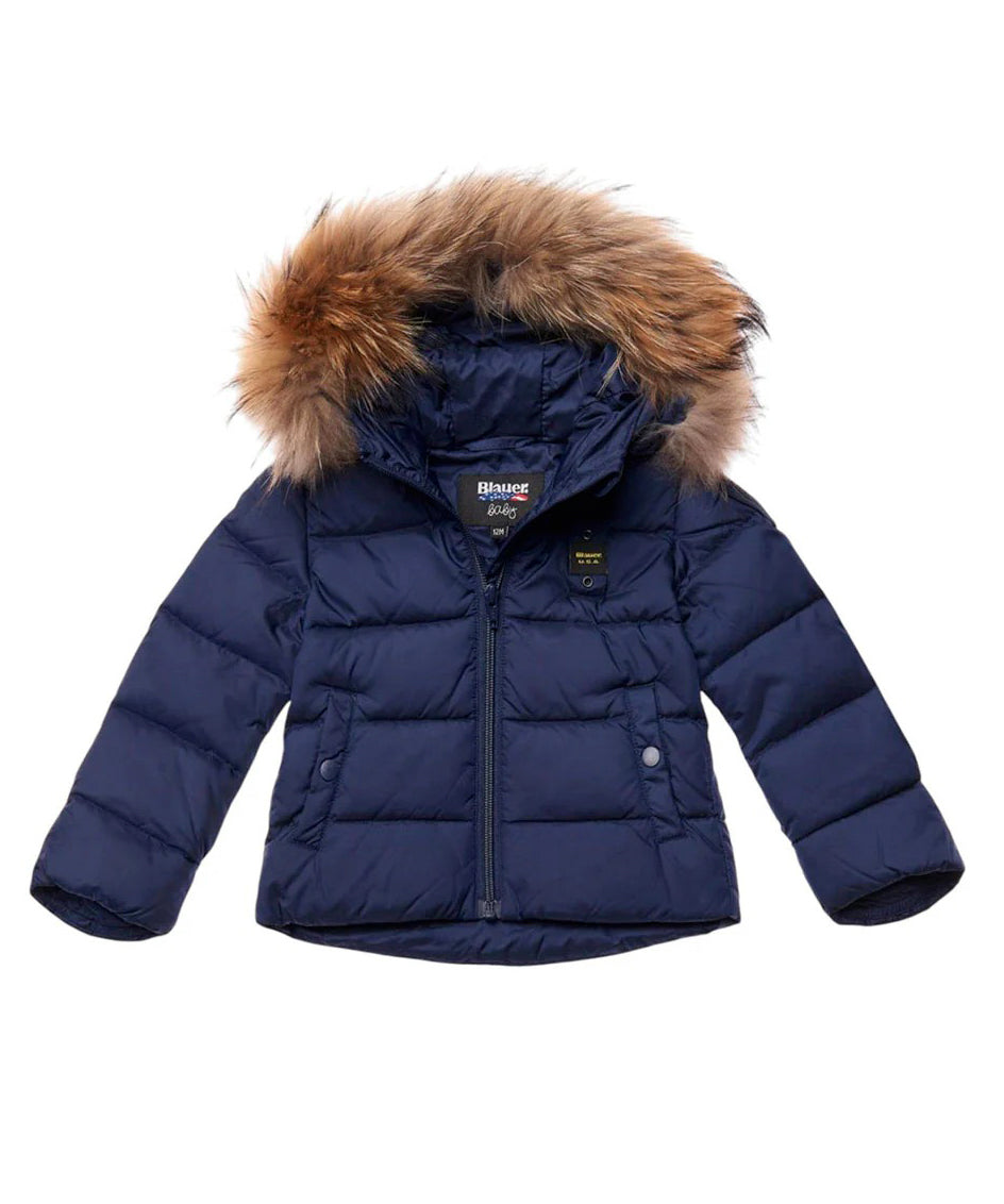 Blauer Kids Giubbino Blu con Cappuccio in Pelliccia Unisex Armony Per Neonati