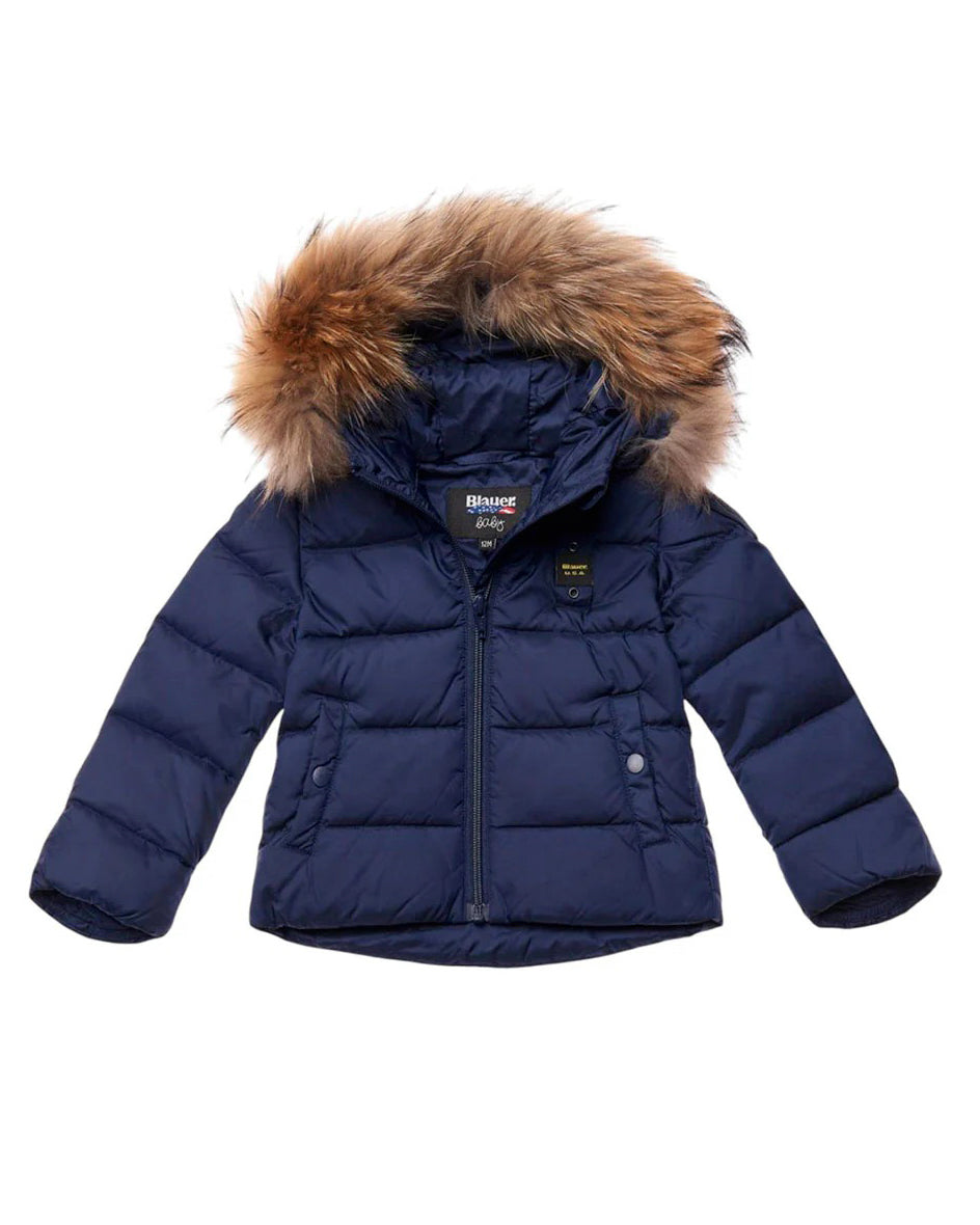 Blauer Kids Giubbino Blu con Cappuccio in Pelliccia Unisex Armony Per Neonati