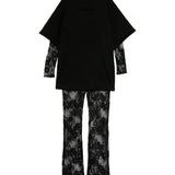 Pinko Kids Tuta in Pizzo Nera con T-shirt per Bambine