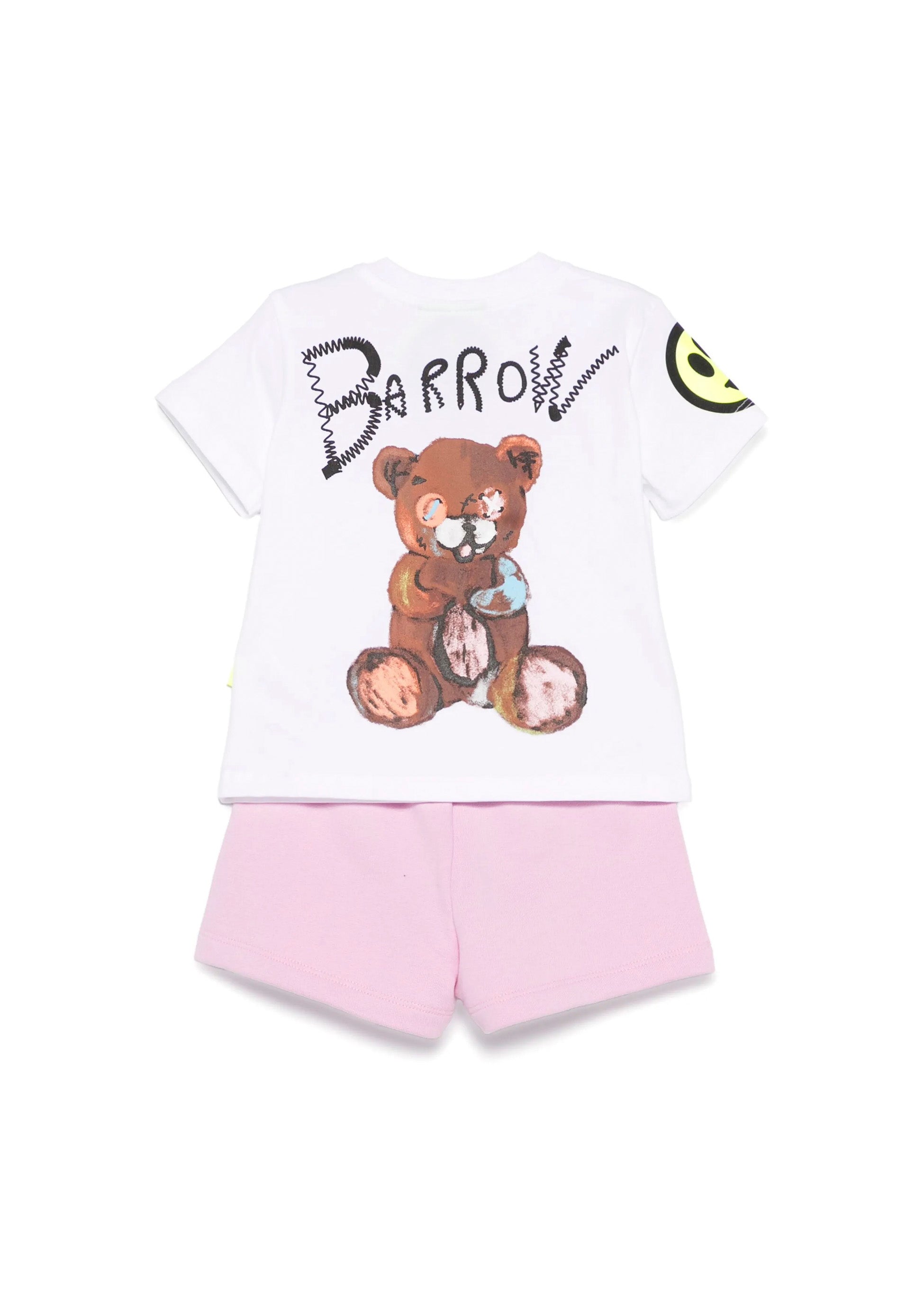 Barrow Kids T-shirt Bianca con Stampa Retro con Shorts Rosa per Neonate