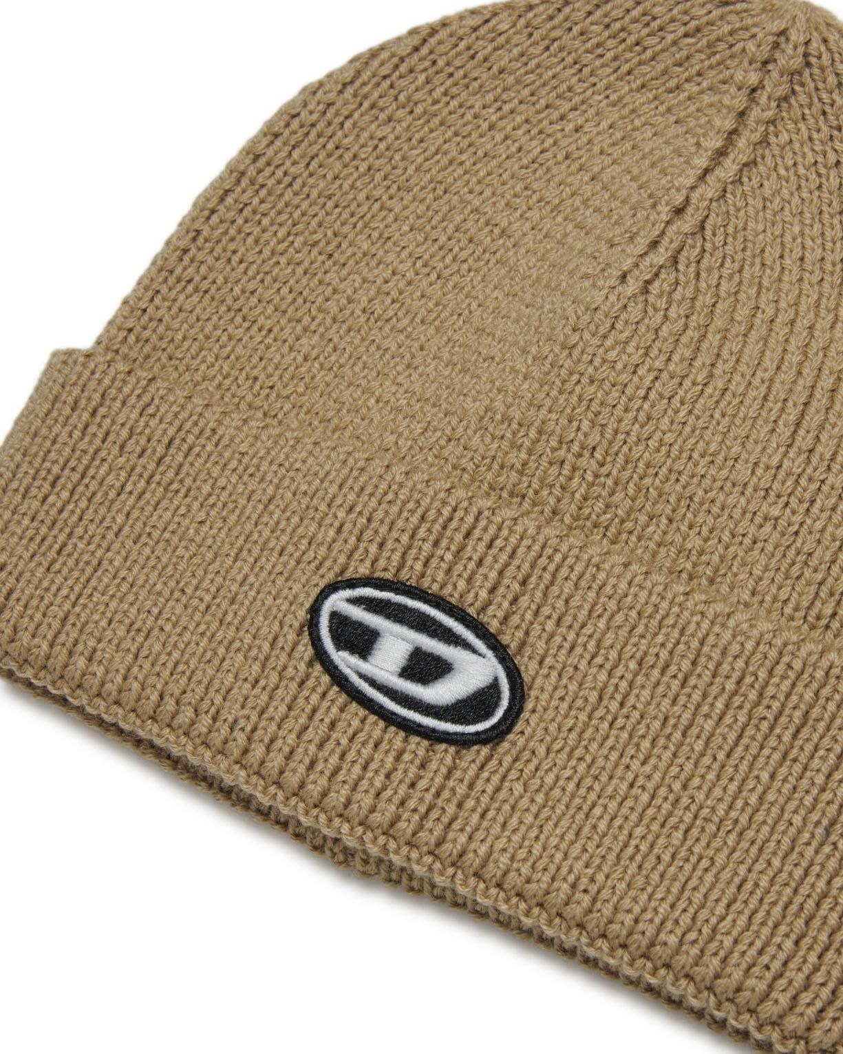 Diesel Kids Cappello Beanie Beige con Oval D per Neonati