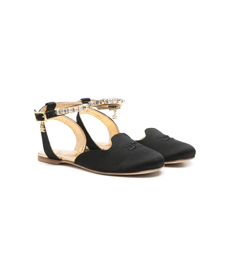 Elisabetta Franchi La Mia Bambina Ballerina Chanel con Strass Nera per Bambine