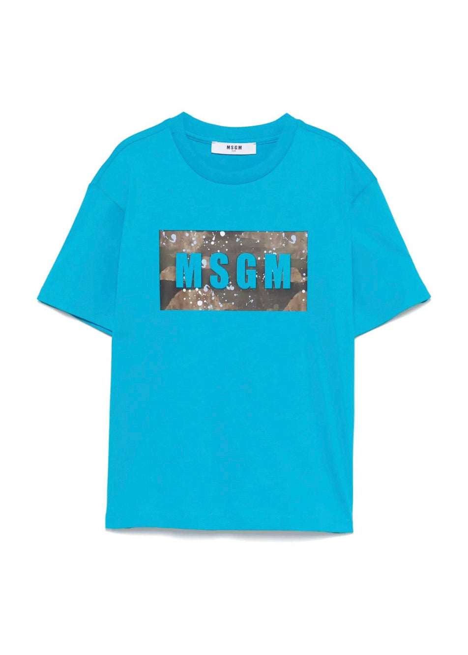 MSGM Kids T-shirt Turchese con Banda Logo per Bambini fronte