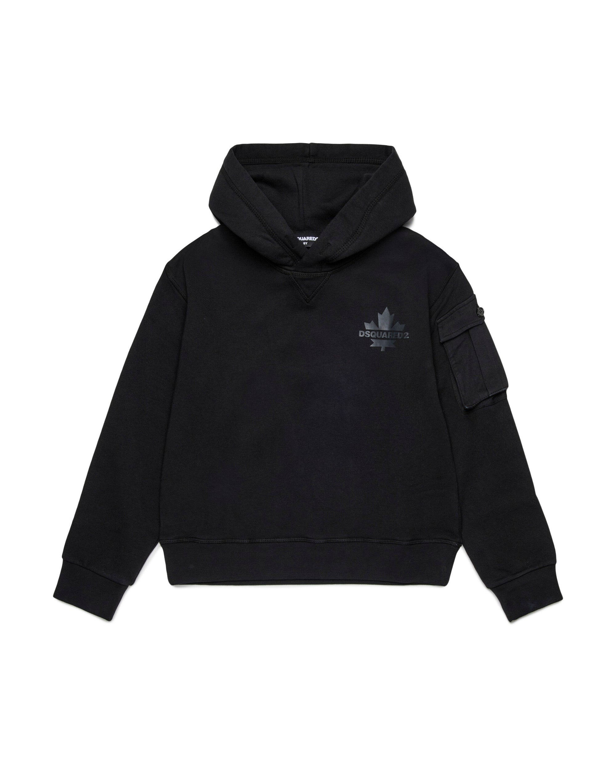 Dsquared2 Kids Felpa con Cappuccio Nera con Maple Leaf per Bambini