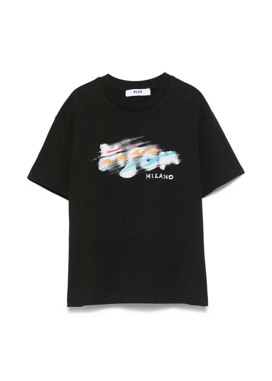 MSGM Kids T-shirt Nera con Blurred Logo per Bambini fronte