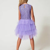 Twinset Kids Abito Viola con Tulle e Paillettes per Bambine (retro)