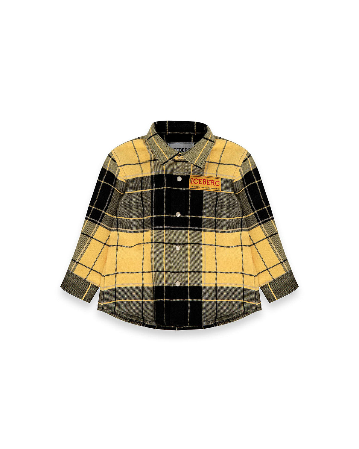 Iceberg Kids Camicia a Quadri Gialla/Nero con Patch a Contrasto Logo per Neonati
