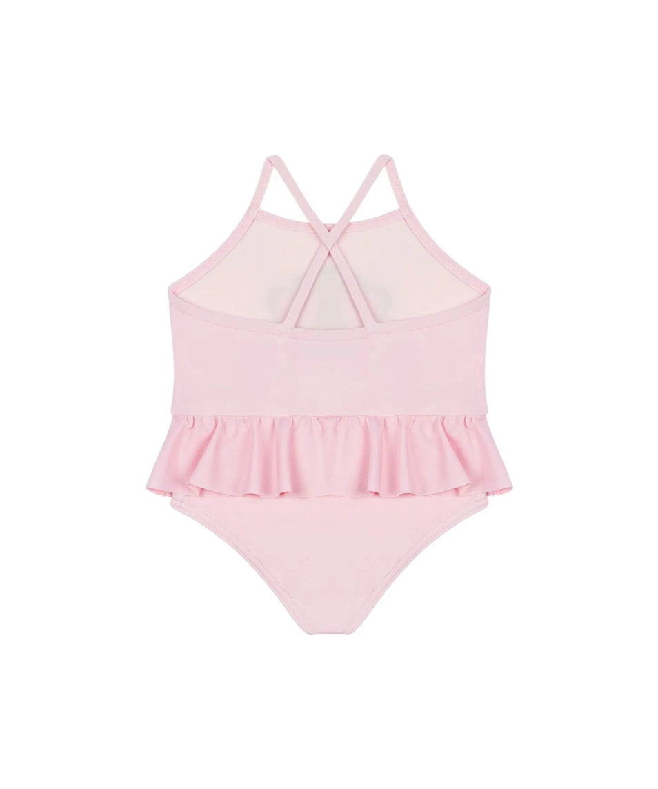 Moschino Kids Costume Monokini Rosa con Ruches per Neonate