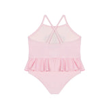 Moschino Kids Costume Monokini Rosa con Ruches per Neonate